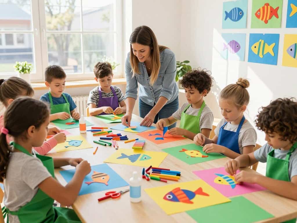 Kinder basteln Fische