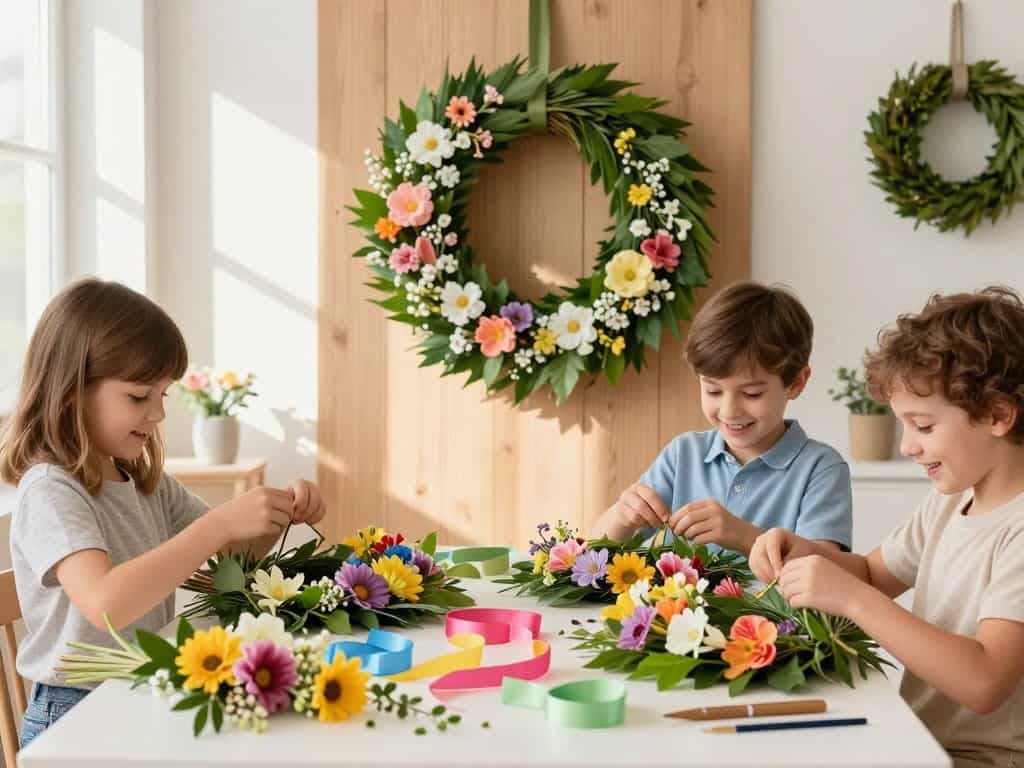 Frühlingsbasteln Kranz selber machen Anleitung